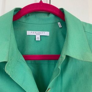 Foxcroft Shirt 14 Green 3/4 Sleeve Non Iron Fitted